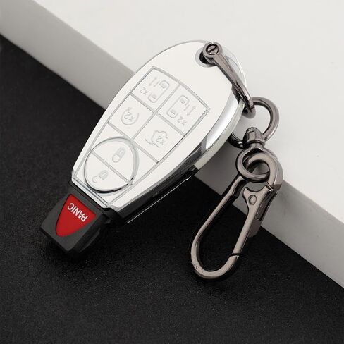 غطاء مفتاح فوب لدودج مع سلسلة مفاتيح، حافظة غطاء مفتاح سيارة ناعمة من البولي يوريثان الحراري لـ 2008-2020 دودج جراند كارافان 2008-2016 ملحقات كرايسلر تاون آند كانتري (أسود) in Kuwait
