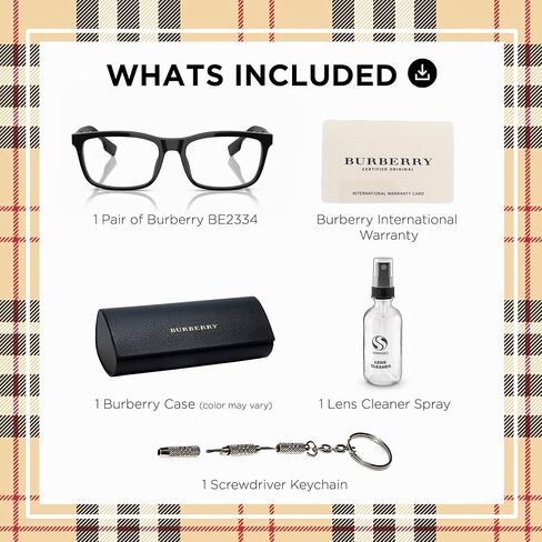 BURBERRY ELM BE2334 نظارة طبية من الأسيتات مستطيلة الشكل مع طقم نظارات فاخر in Kuwait