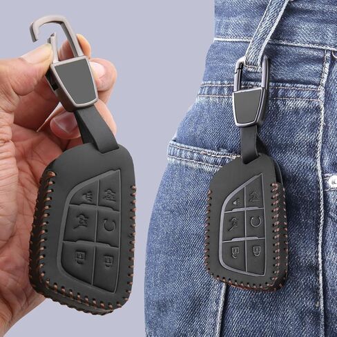 متوافق مع غطاء مفتاح كاديلاك فوب، حافظة جلدية لمفتاح السيارة مع سلسلة مفاتيح 2020-2025 CT5 CT6 XTS XT4 XT5 XT6 ATS Escalade in Kuwait