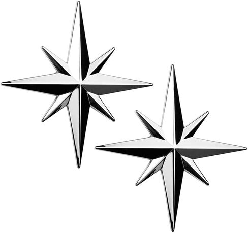 2Pcs 3D Chrome Metal Compass Octagonal Star Car Emblem, Trunk Badge Decal Sticker, Metal Vehicle Body Badge Emblem Decal, Anti-Scratch Automotive Exterior Bumper Sticker for Cars Bike Motorcycle Decor in Saudi Arabia