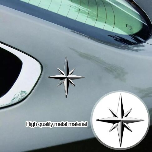 2Pcs 3D Chrome Metal Compass Octagonal Star Car Emblem, Trunk Badge Decal Sticker, Metal Vehicle Body Badge Emblem Decal, Anti-Scratch Automotive Exterior Bumper Sticker for Cars Bike Motorcycle Decor in Saudi Arabia