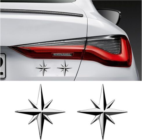 2Pcs 3D Chrome Metal Compass Octagonal Star Car Emblem, Trunk Badge Decal Sticker, Metal Vehicle Body Badge Emblem Decal, Anti-Scratch Automotive Exterior Bumper Sticker for Cars Bike Motorcycle Decor in Saudi Arabia
