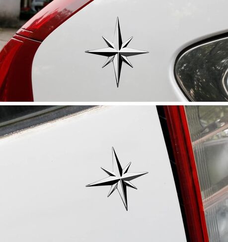 2Pcs 3D Chrome Metal Compass Octagonal Star Car Emblem, Trunk Badge Decal Sticker, Metal Vehicle Body Badge Emblem Decal, Anti-Scratch Automotive Exterior Bumper Sticker for Cars Bike Motorcycle Decor in Saudi Arabia