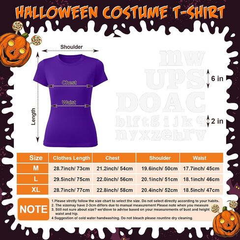 Coume Letter M Halloween Costume T-Shirt with Iron on Letter DIY Funny Team Group Costume for Women Halloween Cosplay in Saudi Arabia