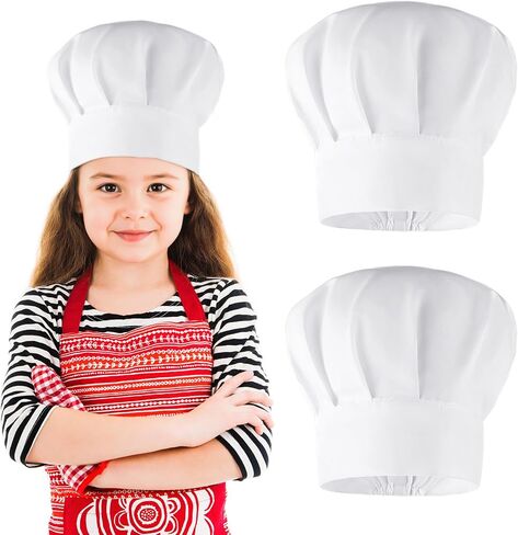 2 Pack Kids Chef Hats - Elastic Cotton Chef Caps for Children, Cooking Baking Cap Comfortable & Durable Kitchen Chef Caps for Party School Home White in Saudi Arabia