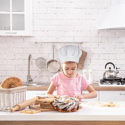 2 Pack Kids Chef Hats - Elastic Cotton Chef Caps for Children, Cooking Baking Cap Comfortable & Durable Kitchen Chef Caps for Party School Home White in Saudi Arabia