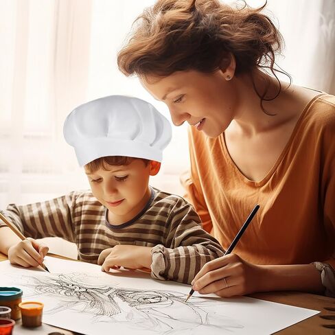 2 Pack Kids Chef Hats - Elastic Cotton Chef Caps for Children, Cooking Baking Cap Comfortable & Durable Kitchen Chef Caps for Party School Home White in Saudi Arabia