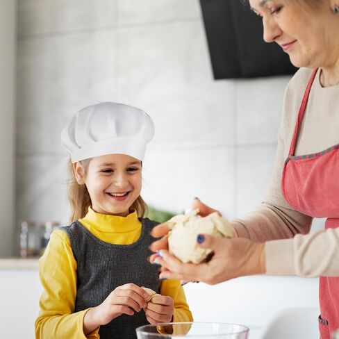 2 Pack Kids Chef Hats - Elastic Cotton Chef Caps for Children, Cooking Baking Cap Comfortable & Durable Kitchen Chef Caps for Party School Home White in Saudi Arabia