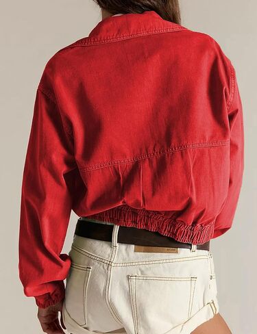 Zontroldy Women's Collared Long Sleeve Cropped Track Jacket Zip Up Shirts Jackets Utility Anorak Coat with Pockets in Kuwait