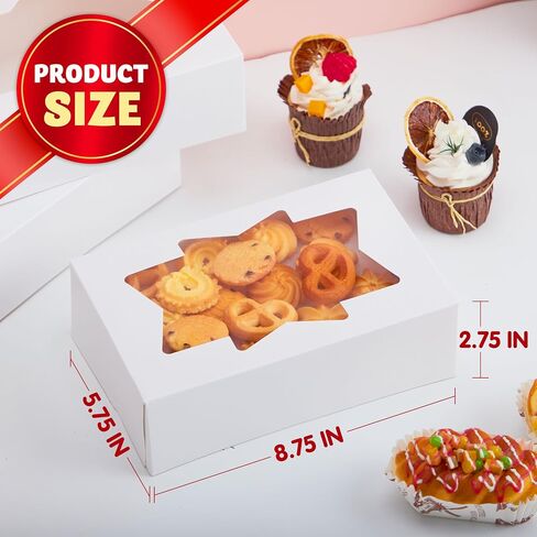 JOYIN 24 قطعة من صناديق بسكويت عيد الميلاد لتقديم الهدايا، 8.75 بوصة × 5.75 بوصة × 2.75 بوصة، صناديق حلوى بيضاء سادة لعطلة عيد الميلاد مع نافذة للمعجنات والكب كيك والبسكويت والكعك والكعك in Saudi Arabia