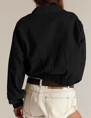 Zontroldy Women's Collared Long Sleeve Cropped Track Jacket Zip Up Shirts Jackets Utility Anorak Coat with Pockets in Kuwait