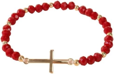 XAM Colorful Cross Pendant Beaded Bracelets - Multicolor Stretch Crystal Jewelry for Women, Religious & Spiritual Gifts in Saudi Arabia