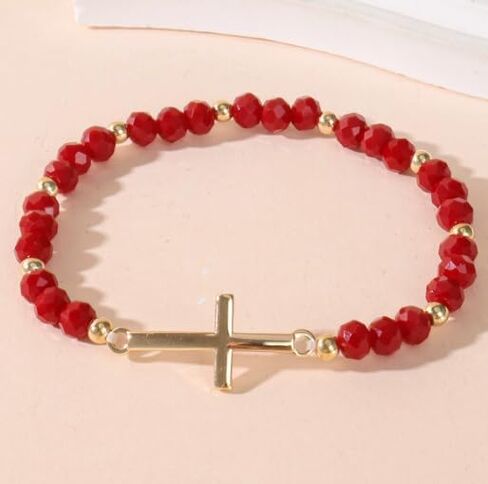 XAM Colorful Cross Pendant Beaded Bracelets - Multicolor Stretch Crystal Jewelry for Women, Religious & Spiritual Gifts in Saudi Arabia