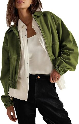 Zontroldy Women's Collared Long Sleeve Cropped Track Jacket Zip Up Shirts Jackets Utility Anorak Coat with Pockets in Saudi Arabia