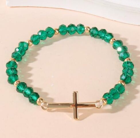 XAM Colorful Cross Pendant Beaded Bracelets - Multicolor Stretch Crystal Jewelry for Women, Religious & Spiritual Gifts in Saudi Arabia