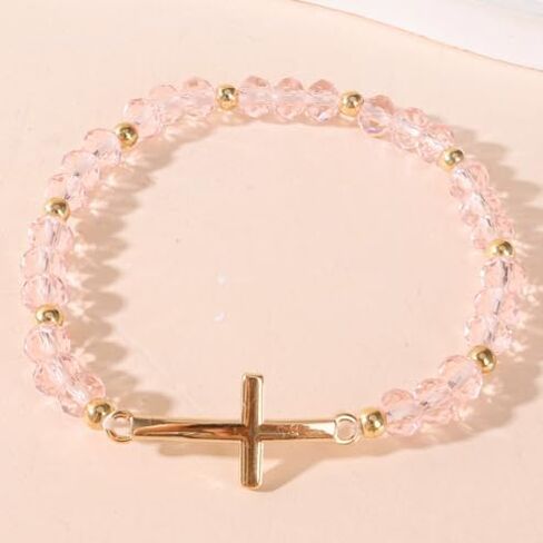 XAM Colorful Cross Pendant Beaded Bracelets - Multicolor Stretch Crystal Jewelry for Women, Religious & Spiritual Gifts in Saudi Arabia