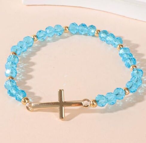 XAM Colorful Cross Pendant Beaded Bracelets - Multicolor Stretch Crystal Jewelry for Women, Religious & Spiritual Gifts in Saudi Arabia