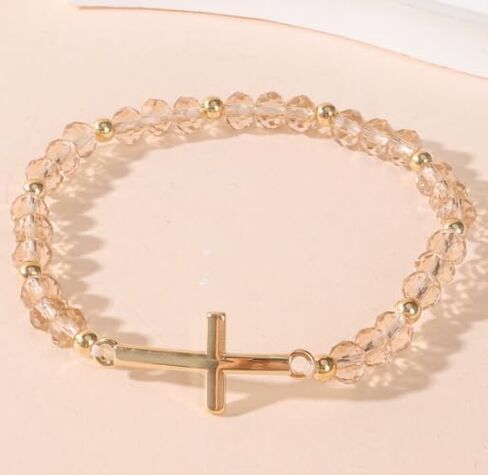 XAM Colorful Cross Pendant Beaded Bracelets - Multicolor Stretch Crystal Jewelry for Women, Religious & Spiritual Gifts in Saudi Arabia