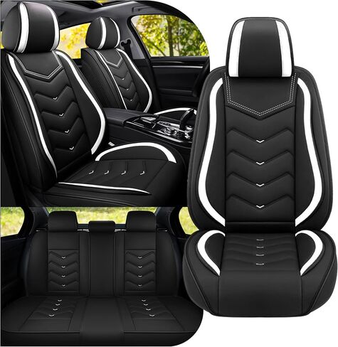 Car Seat Covers Fit for Chrysler 2000-2025, Stylish Sport Seat Covers, Waterproof Wear-Resistant Premium Nappa Leather Car Seat Covers.(Full Set/Black White) in Saudi Arabia