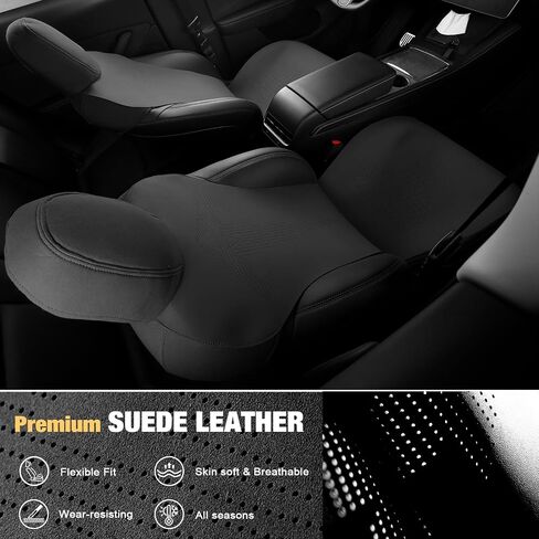 IKON MOTORSPORTS Seat Cover Cushions Compatible with 2017-2023 Tesla Model 3, Breathable Easy Clean Suede Leather Driver Seat Cushion Protector Cover (Front + Second Row, Purple, V1 Style) in Saudi Arabia