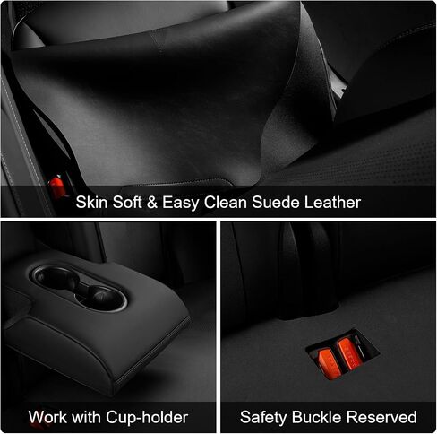 IKON MOTORSPORTS Seat Cover Cushions Compatible with 2017-2023 Tesla Model 3, Breathable Easy Clean Suede Leather Driver Seat Cushion Protector Cover (Front + Second Row, Purple, V1 Style) in Saudi Arabia