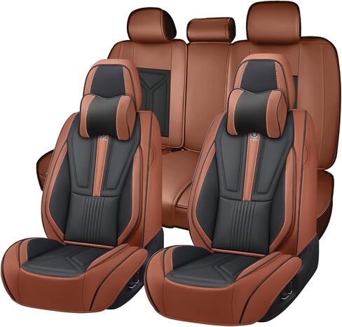 Arazi Custom 5 Full Seat Covers Fit for Hyundai Tucson 2010-2025, Full-Coverage Premium Waterproof Nappa Leather Seat Cover（5 Seats Luxury, Black&Brown） in Saudi Arabia