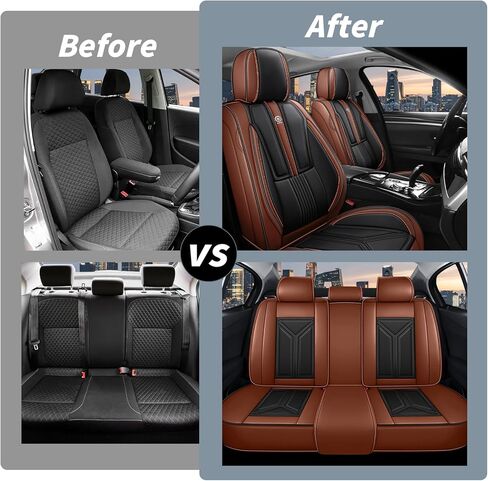 Arazi Custom 5 Full Seat Covers Fit for Hyundai Tucson 2010-2025, Full-Coverage Premium Waterproof Nappa Leather Seat Cover（5 Seats Luxury, Black&Brown） in Saudi Arabia