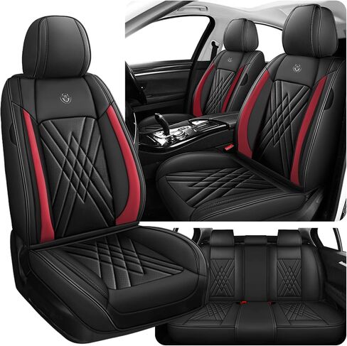 Car Seat Covers Fit for Nissan Maxima 1999-2023, 3D Waist Support & Premium Nappa Leather, Waterproof, Scratch-Resistant(Black Red, Full Set) in Kuwait