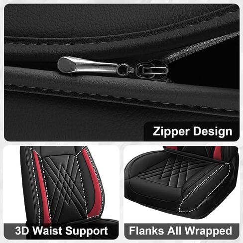 Car Seat Covers Fit for Nissan Maxima 1999-2023, 3D Waist Support & Premium Nappa Leather, Waterproof, Scratch-Resistant(Black Red, Full Set) in Kuwait
