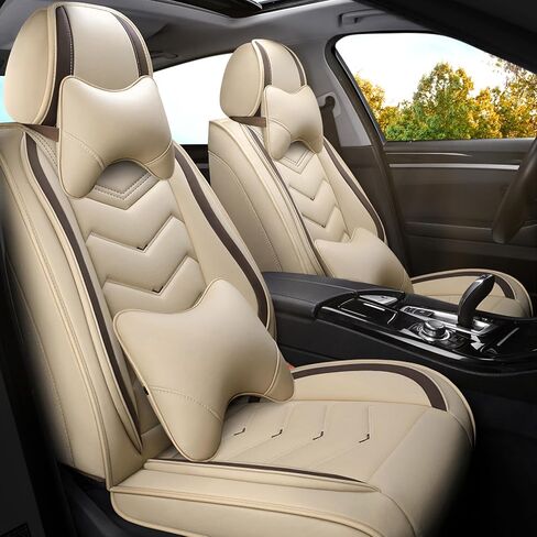 Car Seat Covers for BMW 740 2011-2025, Premium Nappa Leather Car Seat Cover, Stylish Sport Seat Covers， Automobile Seat Cover Sets.(Luxury 2 Seats/Beige) in Saudi Arabia