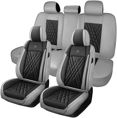 Car Seat Covers Fit for Honda Accord 1999-2025 Flanks All Wrapped and Side Airbag Compatibility of Premium Nappa Leather(Full Set, Black Gray) in Saudi Arabia