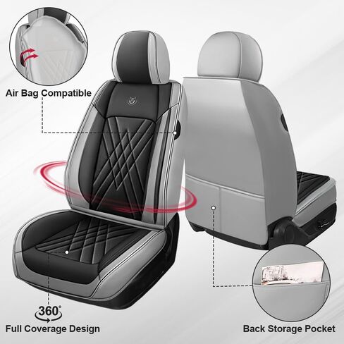 Car Seat Covers Fit for Honda Accord 1999-2025 Flanks All Wrapped and Side Airbag Compatibility of Premium Nappa Leather(Full Set, Black Gray) in Saudi Arabia