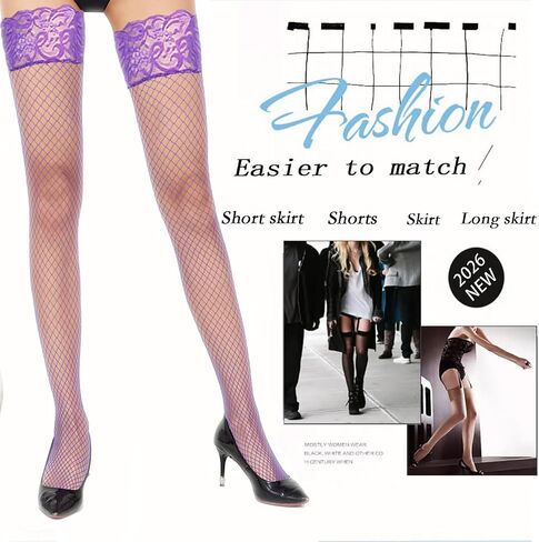 2Pairs Fishnet Thigh High Stocking for Women Silicone Lace Top Sheer Over Knee Silky Stockings in Saudi Arabia