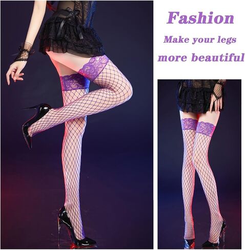 2Pairs Fishnet Thigh High Stocking for Women Silicone Lace Top Sheer Over Knee Silky Stockings in Saudi Arabia