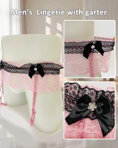 Mens Sissy Lingerie Outfits Lace Panties Underwear With 4 Garter Belt For Cross-dressers in Saudi Arabia