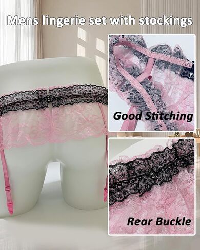 Mens Sissy Lingerie Outfits Lace Panties Underwear With 4 Garter Belt For Cross-dressers in Saudi Arabia