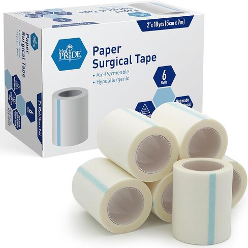 MED Pride Paper Surgical Tape 1" x 10 Yards for Wound Dressing [Pack of 12] - Latex-Free & Hypoallergenic Medical Tape Suitable for Sensitive Skin- Hospital-Grade, Breathable Wound Care Paper Tape in Kuwait