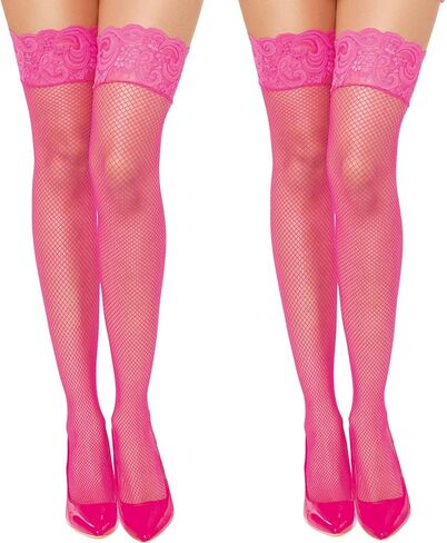 2Pairs Fishnet Thigh High Stocking for Women Silicone Lace Top Sheer Over Knee Silky Stockings in Saudi Arabia