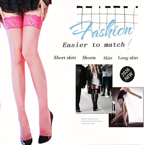 2Pairs Fishnet Thigh High Stocking for Women Silicone Lace Top Sheer Over Knee Silky Stockings in Saudi Arabia