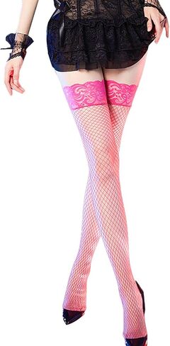 2Pairs Fishnet Thigh High Stocking for Women Silicone Lace Top Sheer Over Knee Silky Stockings in Saudi Arabia