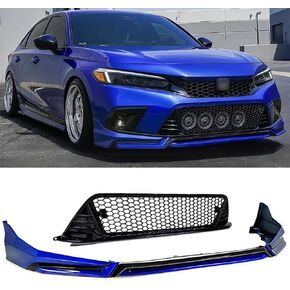 Front Lip & Grille Compatible with 2022-2024 Honda Civic, JDM V3 Style Air Dam Bumper Splitter Protection Body Kit Fits for 4-Door Sedan & Hatchback (Glossy Black & Rallye Red R513) in Kuwait