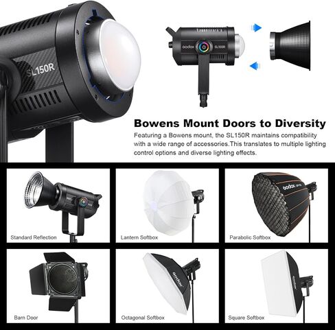 Godox SL300R 310W RGB LED فيديو ضوء 5600K@1M CRI≥96 ، TLCI≥96 14 FX Bowens Mount Silent Continuous Light App/2.4g Control 360 ° كاملة 60 هلامًا لتسجيل الفيديو. in Saudi Arabia