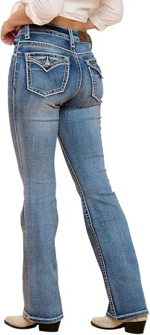 High Waisted-Rise Bootcut Flare Jeans - Curvy Women’s Stretchy Embroidered Feather Denim in Saudi Arabia