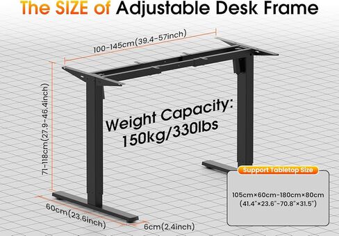 إطار مكتب واقف، إطار مكتب كهربائي بارتفاع قابل للتعديل وأرجل طاولة للجلوس وإطار مكتب، محرك مزدوج مريح وقاعدة مكتب واقفة، إطار فقط، أسود in Kuwait