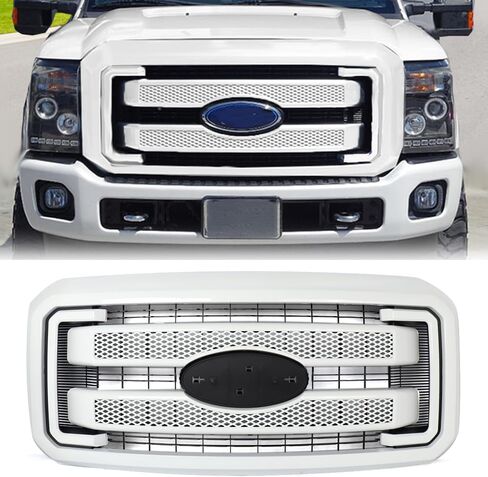MIC Front Grille Grill Assembly Compatible with 2011-2016 F250 F350 F450 F-250 F-350 F-450 Super Duty Platinum (Oxford White) in Saudi Arabia