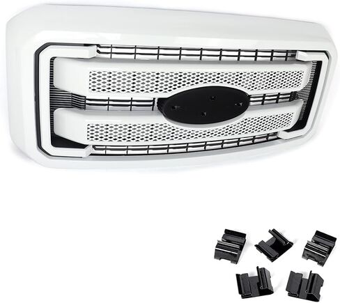 MIC Front Grille Grill Assembly Compatible with 2011-2016 F250 F350 F450 F-250 F-350 F-450 Super Duty Platinum (Oxford White) in Saudi Arabia