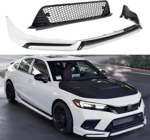 الشفة الأمامية والشبكة متوافقة مع 2022-2024 Honda Civic، JDM V3 Style Air Dam Bumper Splitter Protection Body Kit يناسب سيارات السيدان ذات الأربعة أبواب وهاتشباك (أسود لامع وأحمر Rallye R513) in Saudi Arabia