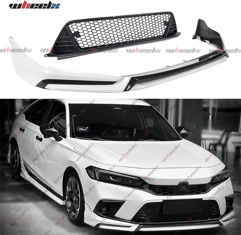 الشفة الأمامية والشبكة متوافقة مع 2022-2024 Honda Civic، JDM V3 Style Air Dam Bumper Splitter Protection Body Kit يناسب سيارات السيدان ذات الأربعة أبواب وهاتشباك (أسود لامع وأحمر Rallye R513) in Saudi Arabia