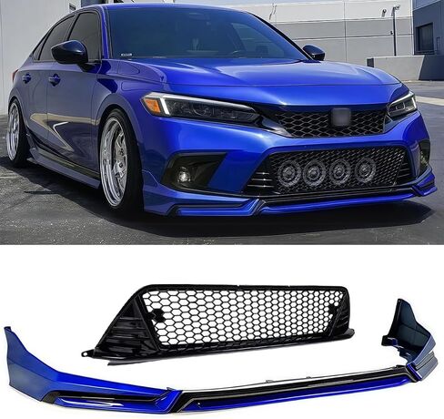 الشفة الأمامية والشبكة متوافقة مع 2022-2024 Honda Civic، JDM V3 Style Air Dam Bumper Splitter Protection Body Kit يناسب سيارات السيدان ذات الأربعة أبواب وهاتشباك (أسود لامع وأحمر Rallye R513) in Kuwait