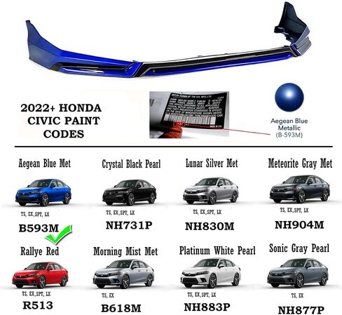 الشفة الأمامية والشبكة متوافقة مع 2022-2024 Honda Civic، JDM V3 Style Air Dam Bumper Splitter Protection Body Kit يناسب سيارات السيدان ذات الأربعة أبواب وهاتشباك (أسود لامع وأحمر Rallye R513) in Kuwait